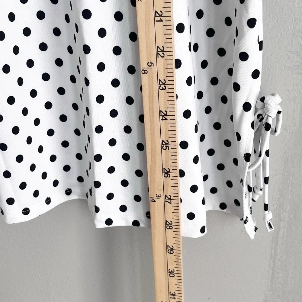 Robert Louis Polka Dot Blouse Top Flutter Sleeves Side Ties White Black 1X NWT